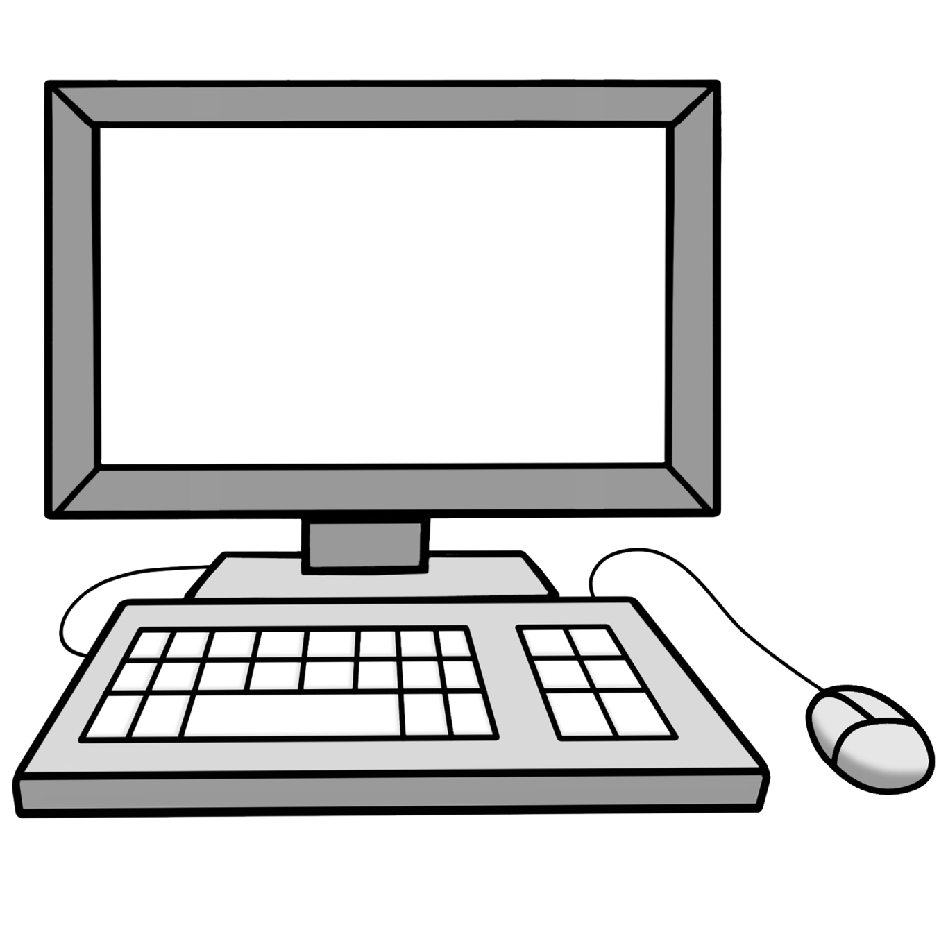 Ein Computer mit Bildschirm, Tastatur und Maus. © Lebenshilfe für Menschen mit geistiger Behinderung Bremen e.V., Illustrator Stefan Albers, Atelier Fleetinsel, 2013