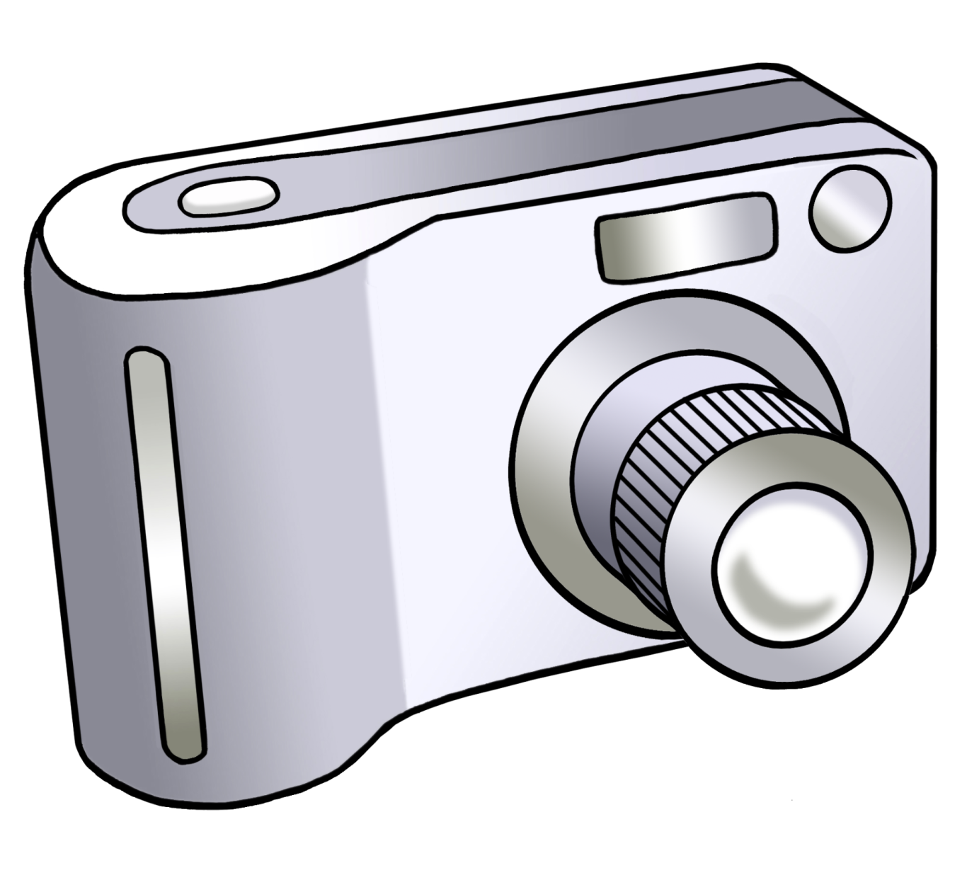 Eine Fotocamera. Der Zoom ist ausgefahren. © Lebenshilfe für Menschen mit geistiger Behinderung Bremen e.V., Illustrator Stefan Albers, Atelier Fleetinsel, 2013